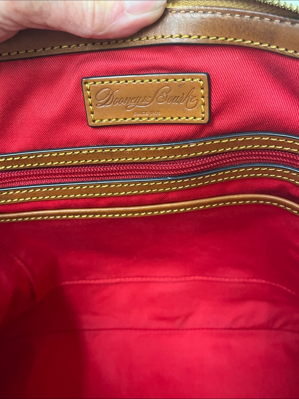 Dooney & Bourke Navy Satchel with Brown Trim and Multicolor Motifs - Picture 10 of 14